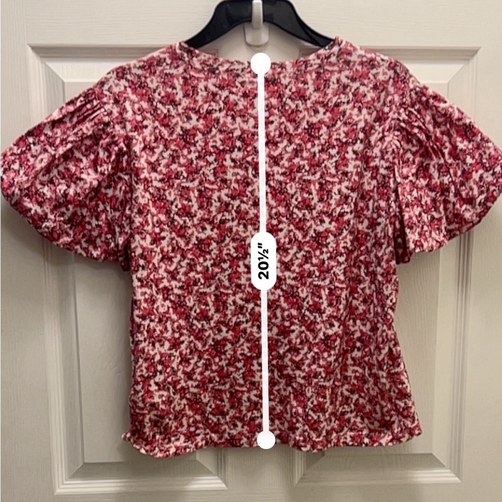 ZARA red floral puffy sleeve t shirt size medium - Picture 5 of 5